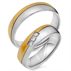 🦚 Trauringe 585er Gelb- Weissgold 3 Brillanten