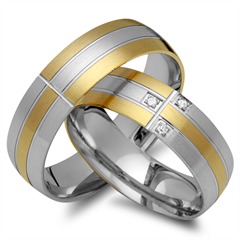 🦚 Trauringe 585er Gelb- Weissgold 3 Diamanten