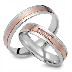 🦚 Trauringe 333er Rot- Weissgold 4 Diamanten