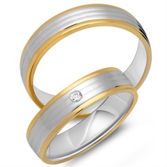 🦚 Trauringe 333er Gelb- Weissgold mit Brillant