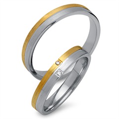 🦚 Trauringe 585er Gelb- Weissgold 2 Diamanten