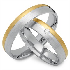 🦚 Trauringe 750er Gelb- Weissgold mit Diamant