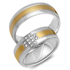 🦚 Trauringe 585er Gelb- Weissgold 12 Diamanten