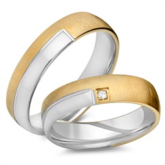 🦚 Trauringe 750er Gelb- Weissgold mit Diamant