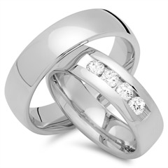 🦚 Trauringe 333er Weissgold 4 Diamanten