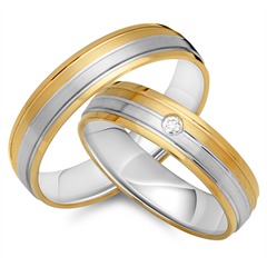 🦚 Trauringe 585er Gelb- Weissgold mit Brillant
