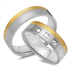 🦚 Eheringe 585er Gelb- Weissgold 3 Diamanten