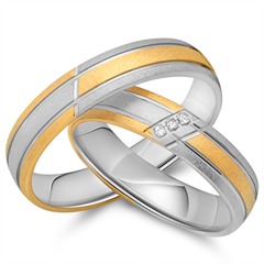 🦚 Trauringe 750er Gelb- Weissgold 3 Diamanten