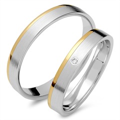 🦚 Trauringe 585er Gelb- Weissgold mit Brillant