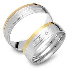 🦚 Trauringe 585er Gelb- Weissgold 3 Diamanten