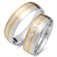 🦚 Eheringe 585er Gelb- Weissgold 3 Diamanten
