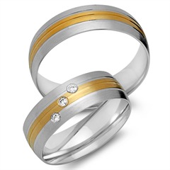 🦚 Trauringe 585er Gelb- Weissgold 3 Diamanten