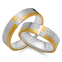 🦚 Trauringe 333er Gelb- Weissgold 5 Diamanten
