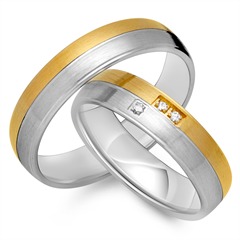 🦚 Trauringe 585er Gelb- Weissgold 3 Diamanten