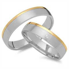 🦚 Trauringe 750er Gelb- Weissgold mit Diamant