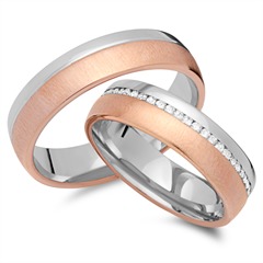 🦚 Trauringe 333er Rot- Weissgold 44 Diamanten