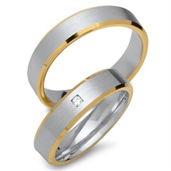 🦚 Trauringe 585er Gelb- Weissgold mit Diamant