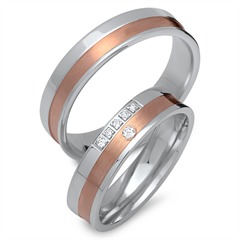 🦚 Eheringe 333er Rot- Weissgold 6 Diamanten