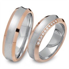 🦚 Trauringe 333er Rot- Weissgold 10 Diamanten
