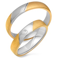 🦚 Trauringe 585er Gelb- Weissgold mit Brillant