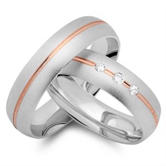 🦚 Trauringe 333er Rot- Weissgold 3 Diamanten