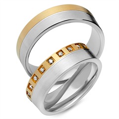 🦚 Trauringe 585er Gelb- Weissgold 20 Diamanten