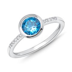 🦚 585er Weißgold-Ring Topas Diamanten 0,073 ct.
