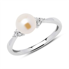 🦚 585er Weißgold Ring Diamanten Süßwasserperle