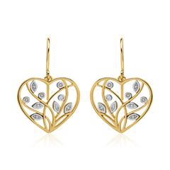 🦚 Florale Herz Ohrhänger aus 14K Gold