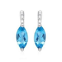 🦚 14K Weißgold Ohrstecker Blautopas 6 Diamanten