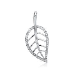 🦚 Anhänger Blatt 14K Weißgold 39 Diamanten
