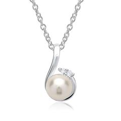 🦚 585er Weißgold-Kette Perle 2 Diamanten