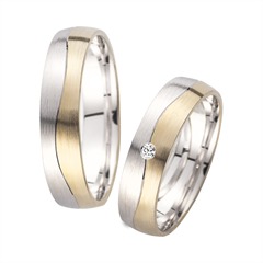 🦚 Eheringe Gelb- und Weißgold mit Diamant Breite 5 mm