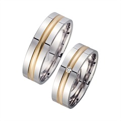 🦚 Eheringe Gelb- und Weißgold mit Diamant Breite 6 mm