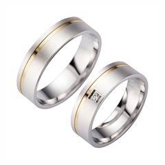 🦚 Eheringe Gelb- und Weißgold mit Diamant Breite 6 mm