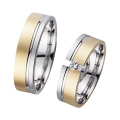 🦚 Eheringe Gelb- und Weißgold mit Diamant Breite 6 mm
