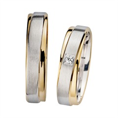 🦚 Eheringe Gelb- und Weißgold mit Diamant Breite 5 mm