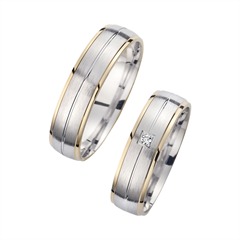 🦚 Eheringe Gelb- und Weißgold mit Diamant Breite 5,5 mm