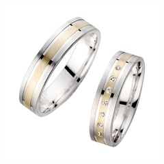 🦚 Eheringe Gelb- und Weißgold mit Diamanten Breite 5 mm
