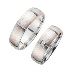 🦚 Eheringe Rot- und Weißgold mit Brillant Breite 6 mm