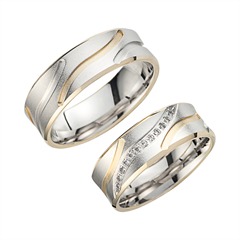 🦚 Eheringe Gelb- und Weißgold mit Diamanten Breite 7 mm