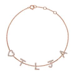 🦚 Armband aus 14K Roségold mit Brillanten, 5 Buchstaben