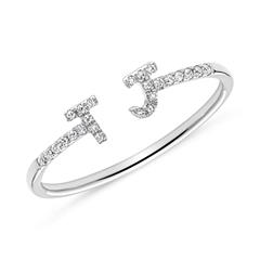 🦚 Ring aus 14K Weißgold und Diamanten, Buchstaben Symbole