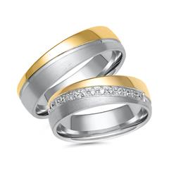 🦚 Trauringe aus Weiß- und Gelbgold mit 15 Diamanten