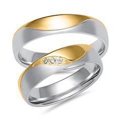 🦚 Eheringe aus Weiß- und Gelbgold mit 3 Diamanten