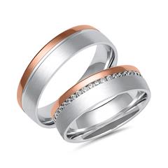 🦚 Eheringe aus Weiß- und Roségold mit 44 Diamanten