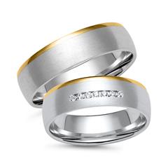 🦚 Eheringe aus Weiß- und Gelbgold mit 7 Brillanten