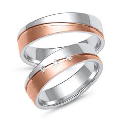 🦚 Eheringe aus Weiß- und Roségold mit 3 Brillanten