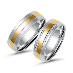 🦚 Eheringe aus Gelb- und Weißgold mit 18 Diamanten