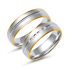🦚 Eheringe aus Weiß- und Gelbgold mit 5 Diamanten